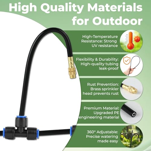 50FT Drip Irrigation System for Starter: Small Garden Quick Connect 1/4" PE Water Tubing Automatic 11Pcs Sprinkler Kit Adjustable Misting Part Watering Hose Outdoor Raised Bed Plants Flower Greenhouse - view 6