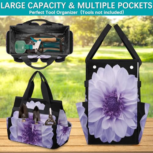 Purple Dahlia Garden Tool Bag Waterproof Gardening Tool Storage Bag with Handle & 10 Pockets Gardening Tote Bag for Women Garden Tool Organizer - view 4