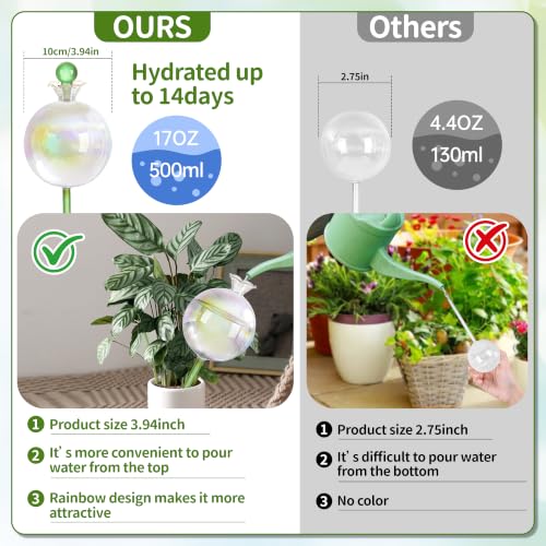 17 oz 2 Weeks Extra Large Plant Watering Globes, Iridescent Glass Self Watering Globes, Self Watering Planter Insert, Automatic Watering Bulbs for Daily or Vacation Use (4 Pack) - view 7