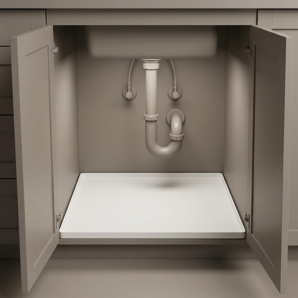 Heavy Duty Under Sink Mat - Original Silicone Under Sink Mats - Under Sink Tray - Cover Kitchen Cabinet Liner Taupe 34.25x22 - view 5
