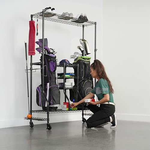 Golf Equipment Organizer Rack, Golf Bag Storage Rack for Garage, Fits 2 XL Bags & Accessories - Standard and Deluxe - view 4