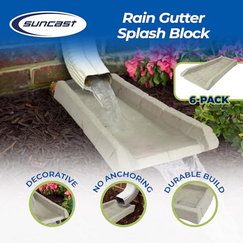 Suncast Durable Decorative Rain Gutter Downspout Erosion Prevention, Water Guard Diverter Catch Basin Tray Splash Block, Light Taupe (6 Pack) - view 2