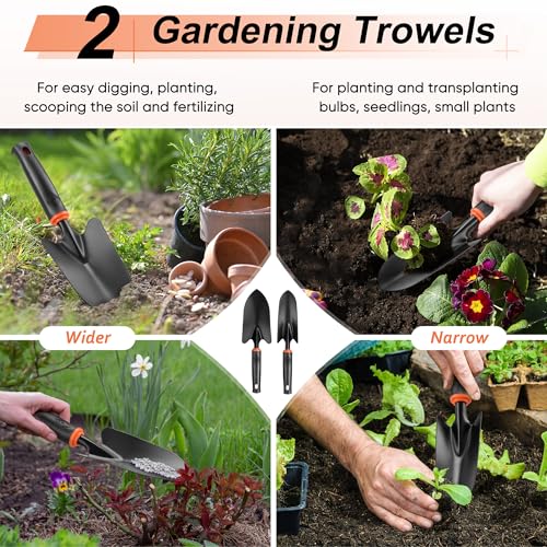 Garden Tools Set, 11 Pcs Gardening Supplies Hand Tool Kit for Women Men Gardeners, Include Tote Bag, Reportting Mat, Transplant Trowel, Rake, Pruner for Outdoors - view 3
