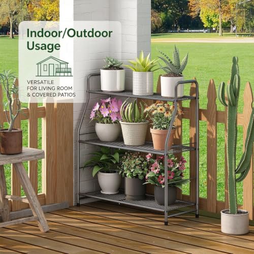 Plant Stand Indoor Outdoor, 3-Tier Metal Corner Plant Shelf - view 4
