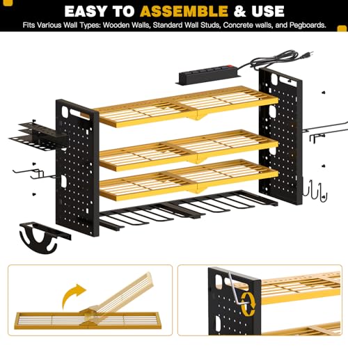 Cordless Power Tool Organizer Wall Mount, 6 Drill Holders, Yellow - view 7