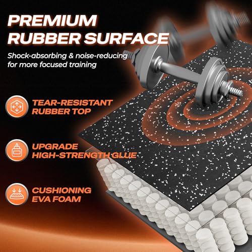 30" x 30" Larger Rubber Top Exercise Equipment Mats, 0.56" Thick 6PCS 37.5 Sq Ft High-Density EVA Foam Interlocking Gym Flooring, Big Workout Mat for Home Gym, Floor Protection, Black/Grey - view 6