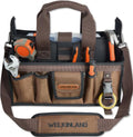 20-Pockets Tool Tote Bag,16" Brown Open-Top Electrician Tool Bag