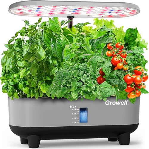 Hydroponics Growing System Kit, 16 Pods Indoor Garden with 28W Full Spectrum LED Grow Light, Auto Timer, 3 Smart Light Modes, 8L Large Herb Garden, Ideal Gardening Gift for Women, Men (Gray)
