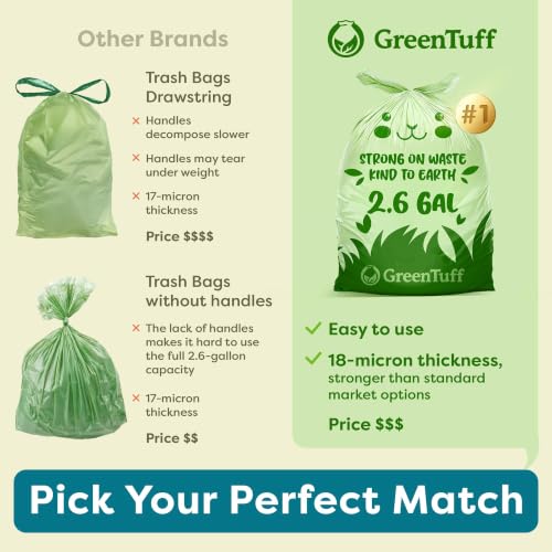 2.6 Gallon Compostable Trash Bags (100 Count) — Thick 0.7 Mil Small Compost Bin Liners — Leak-Resistant Plant-Based Food Scrap Bags for Countertop Kitchen Compost Pails — ASTM D6400 BPI Certified - view 7