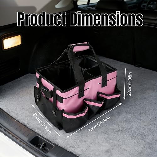 Multi - Purpose Cleaning Tool Organizer Tote Bag, Large Capacity with Adjustable Compartments, Portable Hand Strap & Adjustable Shoulder Strap for Cleaning, Gardening, Car Organization (Pink) - view 4