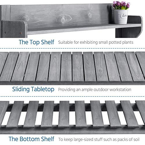 Outdoor Potting Bench with Sink, Garden Table, Lower Shelf,Gray - view 3