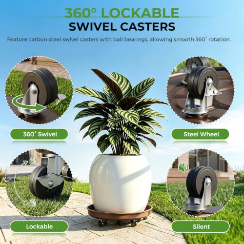 Plant Caddy With Wheels 16" Metal Plant Saucers for Indoors 420 Lb Capacity - view 4