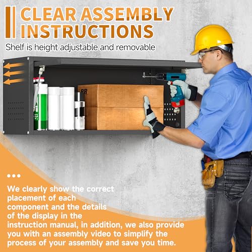 Metal Garage Wall Cabinet with Up-Flip Door,Wall-Mounted Steel Storage Cabinet, Float Tool Cabinet with Pegboard,Upper Cabinet for Kitchen,Garage,Workshop,Warehouse(13.8" H,Black) - view 6