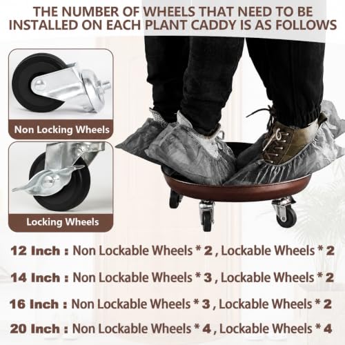 20" Metal Rolling Plant Caddy with Wheels, Indoor Outdoor, 2-Pack Bronze - view 2