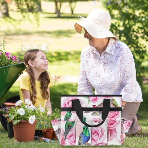 Hummingbird Flower Rose Garden Tool Bag Waterproof Gardening Tool Storage Bag with Handle & 10 Pockets Gardening Tote Bag for Women Garden Tool Organizer - view 6
