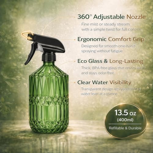 2 Pack Small Watering Can for Indoor Plants, 20 oz Metal Plant Watering Can with Long Spout for House Plants, 13.5 oz Glass Plant Mister Spray Bottle for Bonsai Garden Flowers Decorative - view 7
