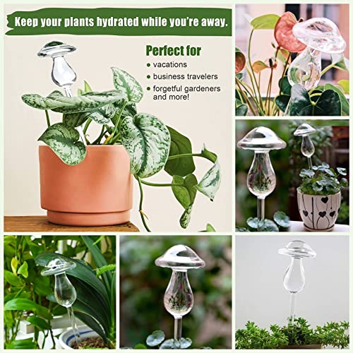 Mushroom Shaped Self-Watering Globes - 2 Pack Glass Automatic Plant Waterer for Indoor Outdoor Plants, Water Bulbs & Decorative Stakes for Plant Lovers - view 2