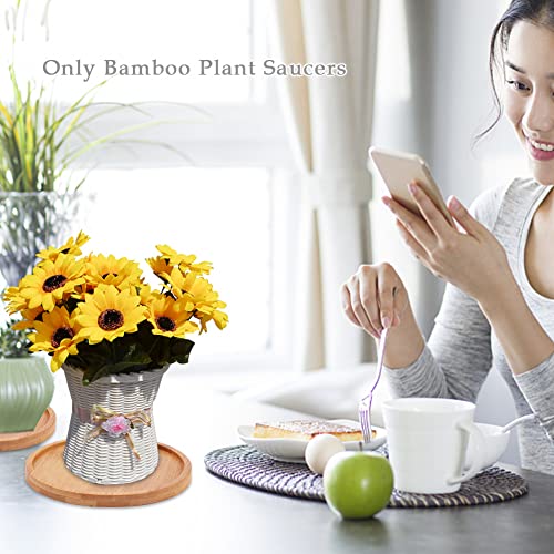 4 Pack Bamboo Plant Pot Saucers, 4.7 Inch Round Bamboo Coaster Plant Drainage Tray Cork Wood Drip Pads Plates for Owl Pots Succulent Pots, Flower Pot - view 4