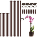Plant Stakes 17inch &11inch 16Pcs Adjustable Flower Support Poles Orchid Sticks with Clips for Indoor Outdoor Garden Potted Tomato Rose Amaryllis Vegetables Comes with 20 Ties (Brown)