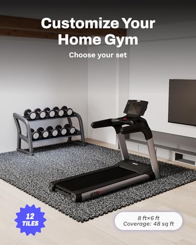 0.79in Thick 48 Sq Ft Exercise Equipment Mats, 12 Tiles Upgraded Rubber Top with High Density EVA Foam, Large Interlocking Puzzle Gym Flooring for Home Gym, Heavy Weight Workout,Black & White - view 4