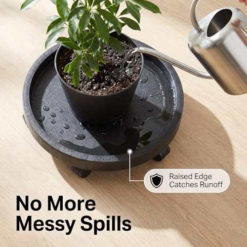 14.2 Inch Planter Caddies Rolling Saucer Caddy with Wheels, Heavy Duty Wheeled Stand for Potted Plant, Round Coaster Roller Base Tray with Casters, Flower Pot Dolly Holder for Indoor Outdoor - view 2