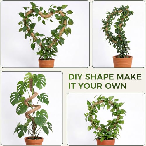 4 Pack Moss Pole Monstera Plant Support, 2 Pack 28" & 2 Pack 48" Bendable Plant Stakes Made of Real Coco Coir Support for Climbing Indoor Plants, Tall Moss Stick Trellis for Pothos & Philodendron - view 4
