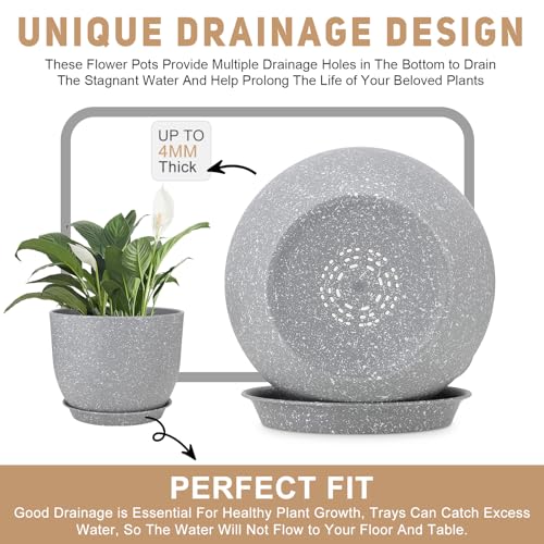 12/10/9 Inch Indoor Large Planter with Drainage & Saucers for Plants - view 3