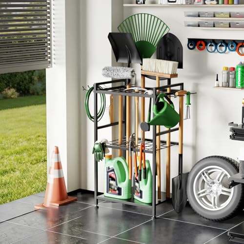 Garden Tool Organizer with Feet Up to 35 Long-Handled Tools Black - view 6