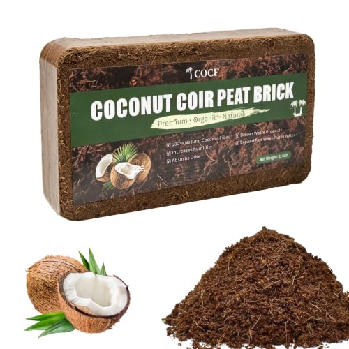 Coco Coir Brick - Low EC & pH Balanced, Compressed Organic Coconut Fiber Potting Mix for Indoor Outdoor Plants, Seed Starting, Hydroponics & Reptile Bedding（1.4lb）