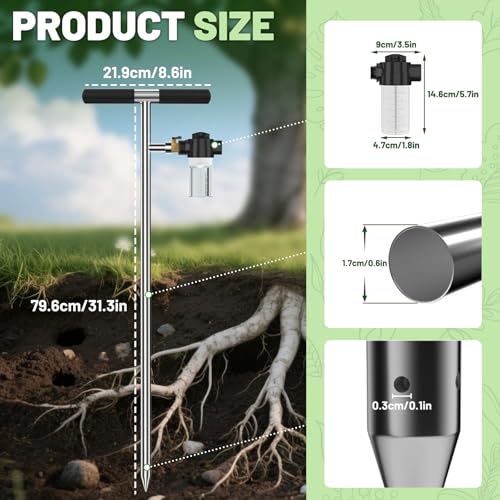 Deep Root Tree Watering Tool, Stainless Steel Tree Watering Spike with Fertilizer Bottle, Root Feeder with Brass Valve T-Handle, Irrigation System Watering Stake for Garden Orchard Shrub - view 2