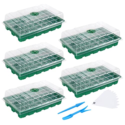5 Pack Seed Starter Tray, 200Cell Mini Propagator Greenhouse Grow Kit