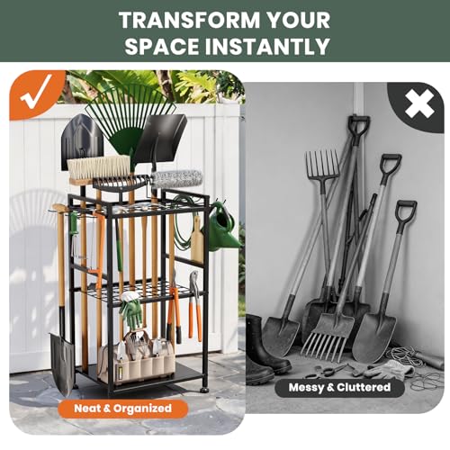 Garden Tool Organizer with Feet Up to 35 Long-Handled Tools Black - view 5