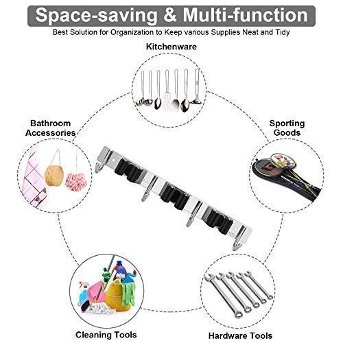 Broom Mop Holder Wall Mount, Garage Organization Tool Organizer Storage Broom Closet Kitchen Organization Heavy Duty Garage Tools Hanger with 3 Racks 4 Hooks for Home Kitchen Garden Laundry Room - view 3