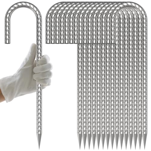Rebar Stakes 12 Inch J Hook, Anti-Rust Tent Stakes Heavy Duty 6 Pack