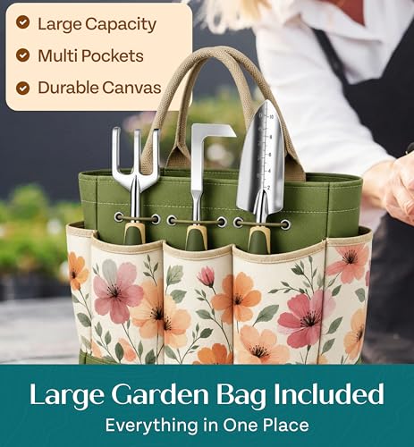 Heavy Duty Gardening Tools - Gardening Gifts for Women, Men, Mom, Dad - Durable, Ergonomic Garden Tools Set (Floral) - view 3