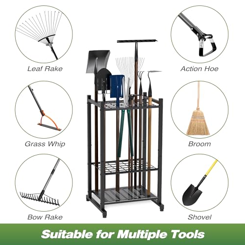 Garden Tool Organizer, Garage Tool Organizer & Garage Organization, Heavy Duty Steel Tool Storage Rack Holds 35 Rakes, Brooms Tools, Broom Holder and Mop Holder, Shed Organizer for Home Organization - view 6