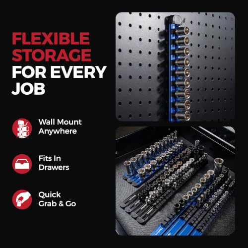 3/8-Inch Socket Organizer Rail with Locking Caps, Blue - view 5