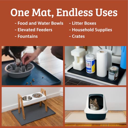 Rectangular Silicone Pet Feeding Mat, Raised Edge, 18 x 11, Gray - view 6