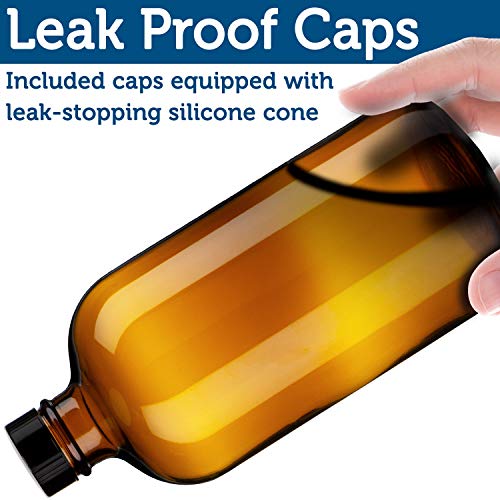 Empty Amber Glass Spray Bottle - Large 16 oz Refillable Container for Essential Oils, Cleaning Products, or Aromatherapy - Black Trigger Sprayer w/Mist and Stream Settings - 6 Pack - view 5