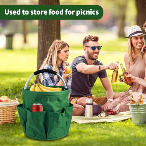 Gardening Storage Tote with Handle and 6 Pockets, Folding Garden Tool Basket, Storage Bag for Outdoor Picnic Organizer, 17L Cleaning Organizer, Bathroom Organizer, Garden Tool Kit Holder (Green) - view 5