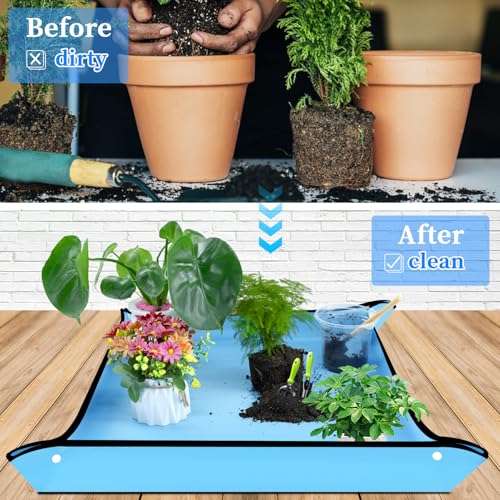 Repotting Mat 29.5"x 29.5" for Indoor Plant Transplanting Large Blue Garden Mat Gift for Plant Lovers Oxford Fabric Portable Potting Tray for Gardening Mess Control - view 2