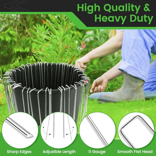 200 Pack 6 Inch Landscape Staples + 1 Hook 11 Gauge Heavy Duty Galvanized Garden Stakes, U-Shaped Ground Pins for Weed Barrier Fabric, Drip Irrigation Tubing, Sod, Lawn & Christmas Outdoor Decorations - view 4