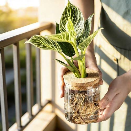 Glass Propagation Vase with Bamboo Tray, Medium, for Cuttings & Air Plants - view 2