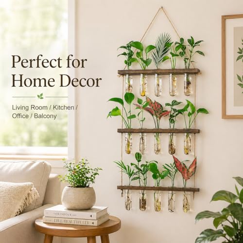 3 Tier Wall Hanging Propagation Stations with 15 Glass Test Tubes, Plant Terrarium Propagation Tubes Planter for Hydroponic Cuttings, Window Decor Gift for Plant Lovers - view 3