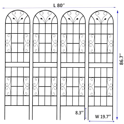 4 Pack Metal Garden Trellis 86.7" Tall Outdoor Climbing Plant Support for Roses, Flowers, Rustproof Durable Black Galvanized Tube, Lawn Garden Fence Decor Screen (4, Black curves-86.7" H) - view 3