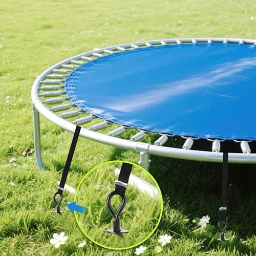 22.4 Inch Ground Anchor Screw in,4 Pack Trampoline Stakes Anchor Kit,Heavy Duty Spiral Windproof Tie Down Kit with T-Hook&Reinforced Safety Straps for Trampolines, Sheds, Playsets&Tents,Black - view 2