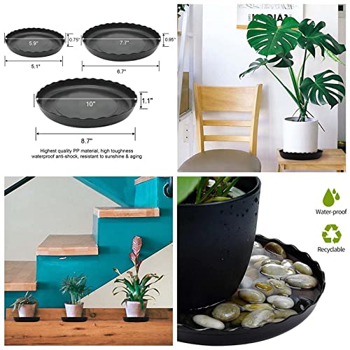 12Pcs Plant Saucer, 6 8 10 Inch Durable Plastic Plant Tray, Black Round Plant Pot Saucers, Drip Tray for Indoor and Outdoor Garden - view 5