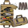 Roll Up Tool Bag Organizer, Gifts for Men Dad Husband Him Christmas Stocking Stuffers, Heavy Duty Storage Pouches Carrier Bag for Electrician Mechanic Thanksgiving Fathers Day Birthday Gifts (Khaki)