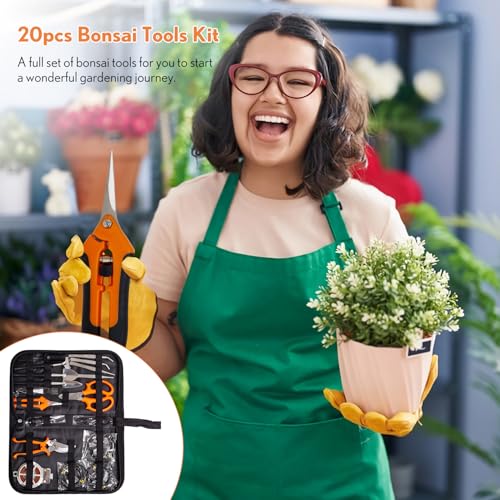 Bonsai Tools Kit 20 Pcs Garden Tools Set for Beginner, Gardening Gift for Women Men, Includes Bonsai Wire Kit, Plant Mat, Pruning Shears, Bonsai Scissors, Succulent Tools in Leather Storage Bag - view 2