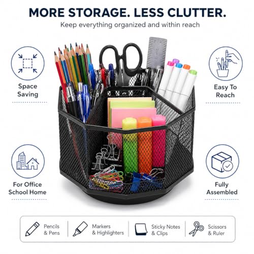 Desk Organizer 360 Rotating Pen Holder 5 Compartments Caddy Black - view 5